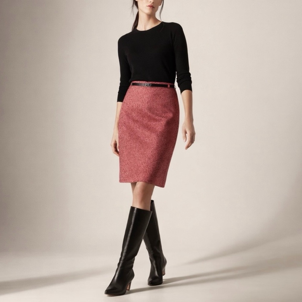 United Colors of Benetton Red Houndstooth Belted Pencil Skirt IT 38/ US 2